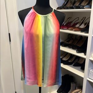 INC International Concepts Pink and Orange Asymmetrical Sleeveless Blouse